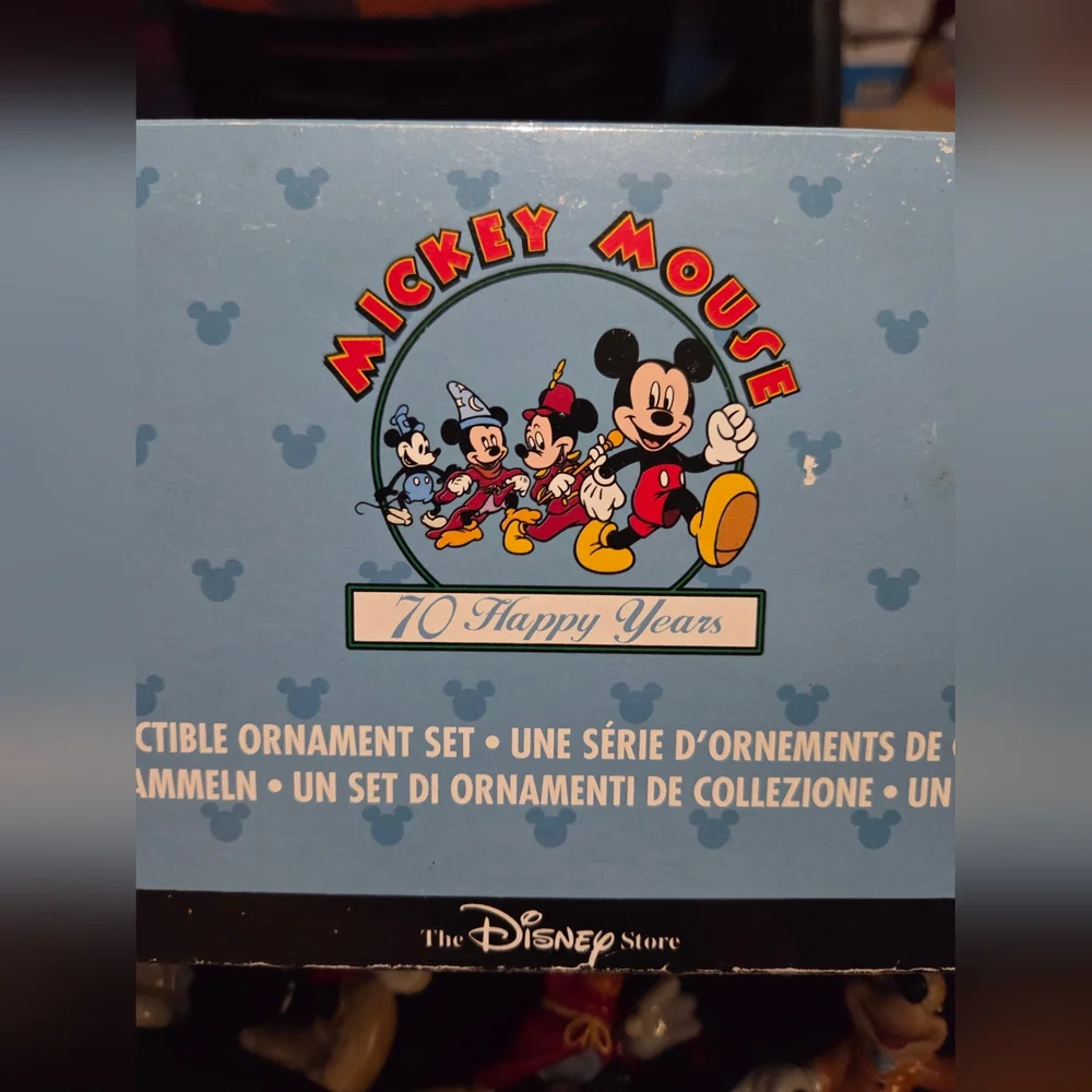 Vtg Disney Mickey Mouse 70 Happy Years Ceramic Ornaments Boxed Set 7 1928-1995